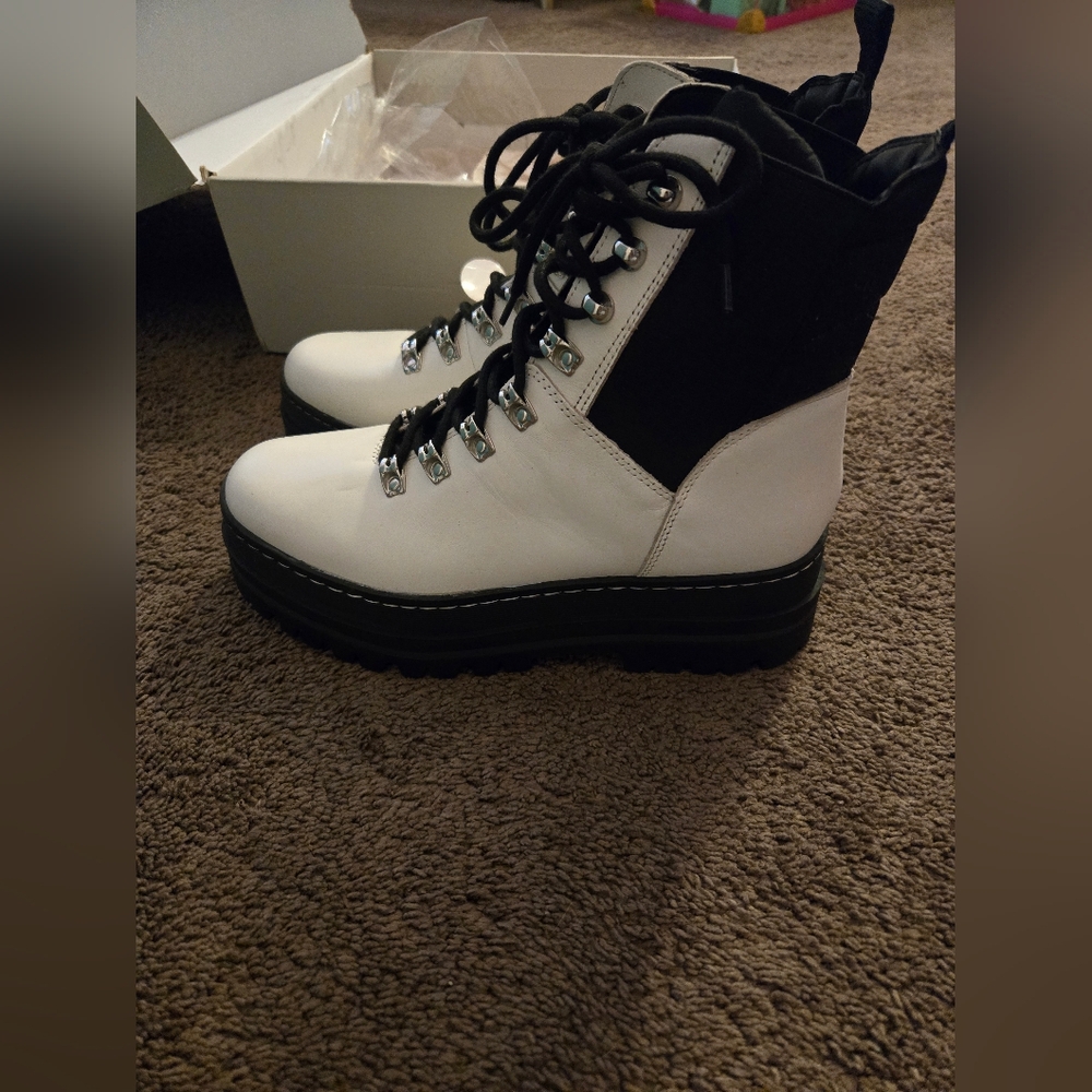 Marc Fisher Black and White Combat Boots